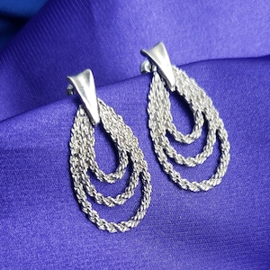 Vintage 80s Silver Dangle Earrings for Pierced Ears