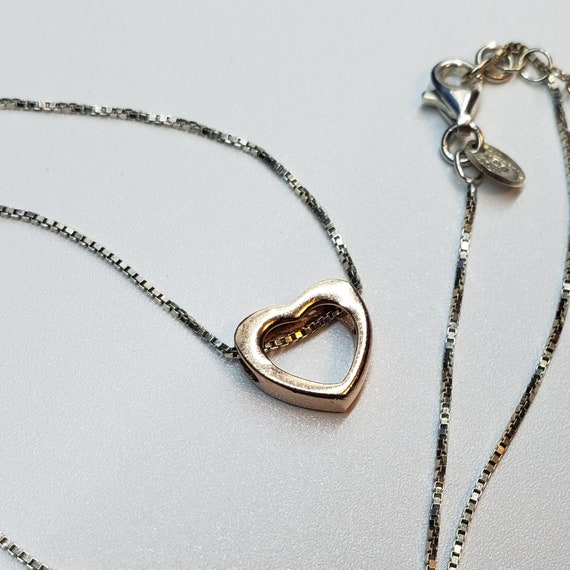 Vintage Dainty Gold and Silver Sterling Heart Nec… - image 4