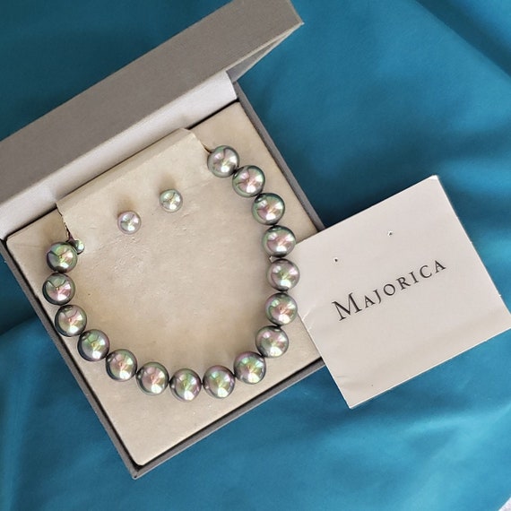 Vintage Majorica Tahitian Pearl Choker Necklace Earring Set Etsy