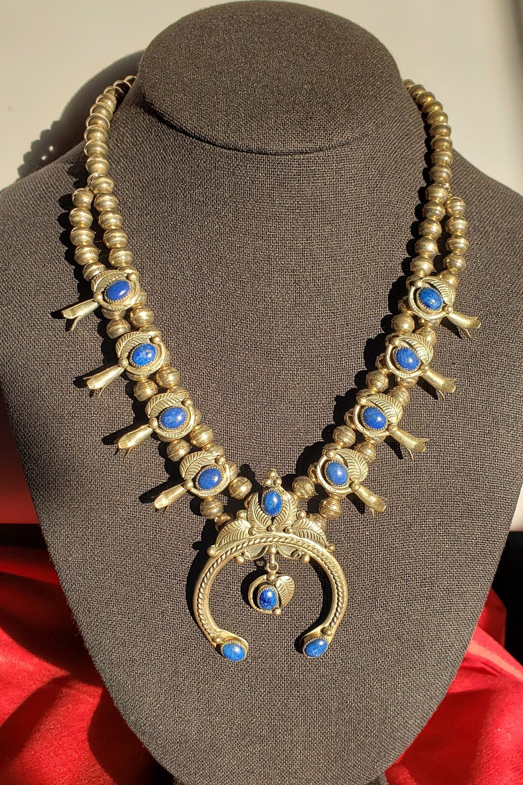 Vintage Sterling Lapis Squash Blossom Necklace Native Etsy