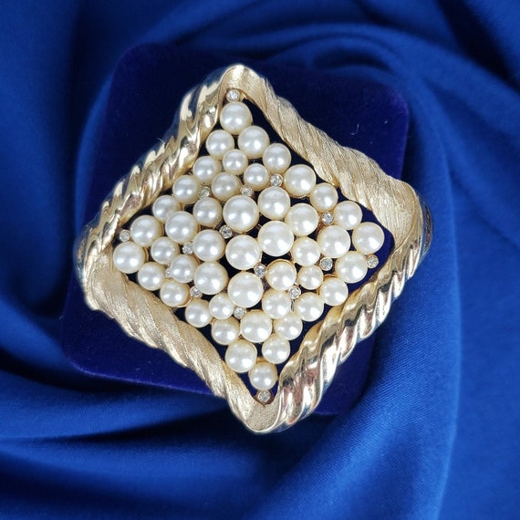 Gold Pearl Square Brooch by Crown Trifari - image 1