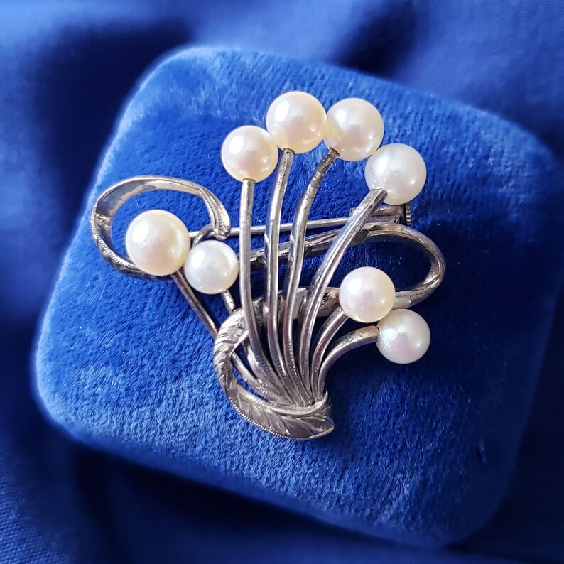 Vintage Mikimoto Swirl Pearl Sterling Brooch, Vintage Mikimoto Pearls