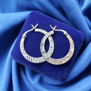 Big Vintage Etched Sterling Silver Hoop Earrings for Pierced Ears