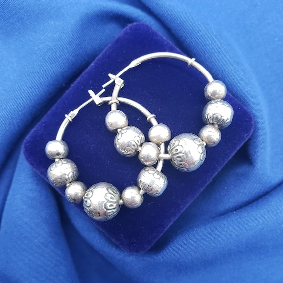 Vintage Sterling Silver Ball Hoop Earrings for Pie