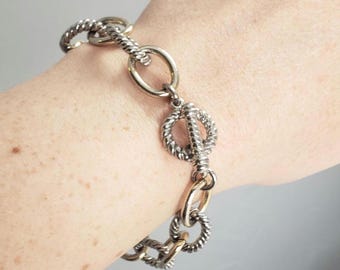 Silver Gold Link Bracelet with Toggle Clasp