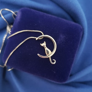 Sterling Silver Cat Necklace with Sterling Chain, Marked 925