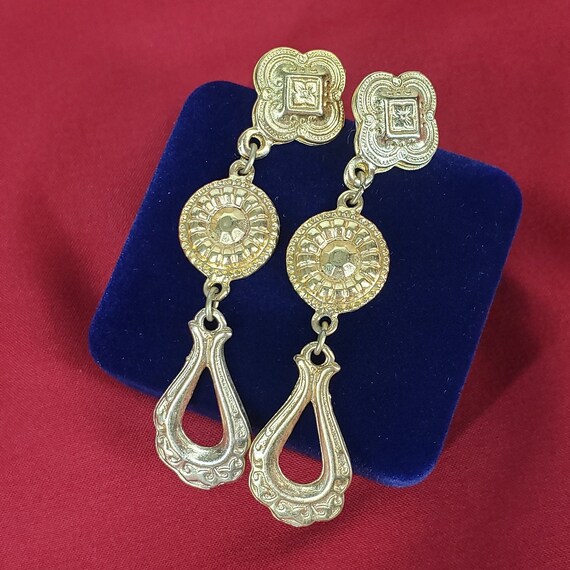 Vintage Gold Geometric Drop Earrings for Pierced … - image 1