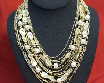 Vintage Gold Pearl Statement Necklace