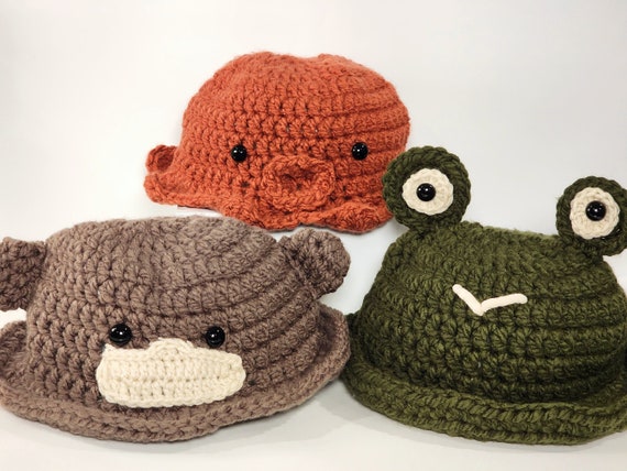 Crochet Animal Bucket Hat Frog Hat Octopus Hat Monkey Hat Handmade Bucket  Hat Sun Hat 