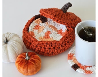 Crochet Pumpkin Coaster Set | Fall Home Decor
