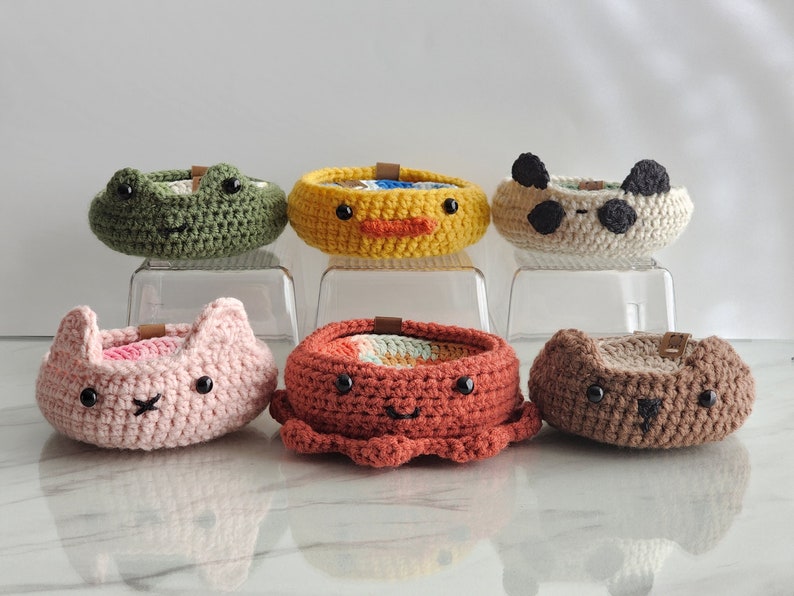 Crochet Animal Coaster Holder BUNDLE Crochet Coaster Circle Crochet Coaster Crochet Animal Bowl Cute Animal Bowl Crochet Animals image 1