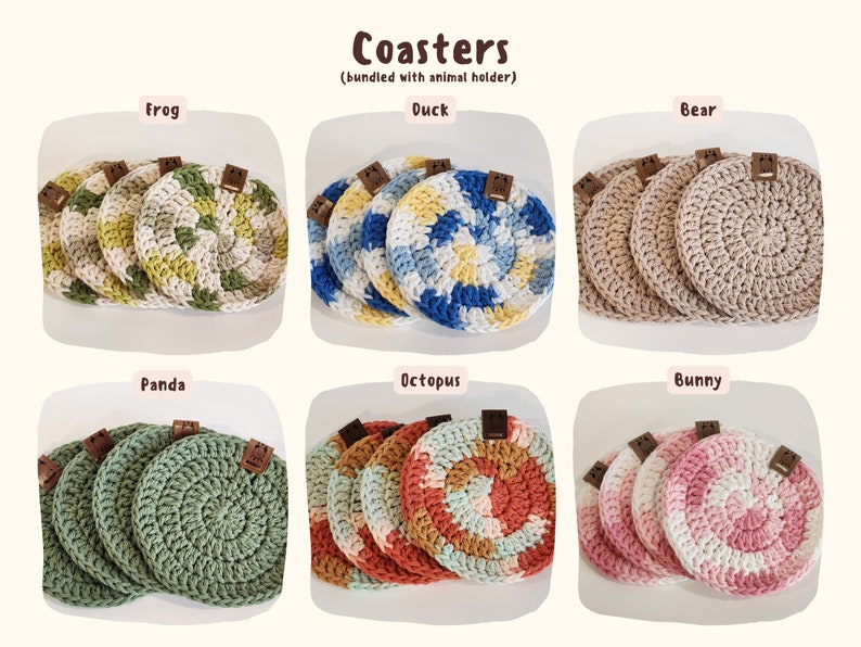 Crochet Animal Coaster Holder BUNDLE Crochet Coaster Circle Crochet Coaster Crochet Animal Bowl Cute Animal Bowl Crochet Animals image 3