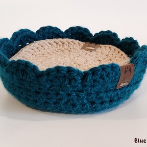 Crochet Coaster BUNDLE Scalloped Crochet Coaster Holder Circle Crochet Coaster Scalloped Crochet Bowl Housewarming Gift Blue