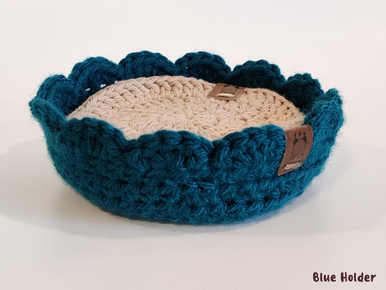 Crochet Coaster BUNDLE Scalloped Crochet Coaster Holder Circle Crochet Coaster Scalloped Crochet Bowl Housewarming Gift Blue