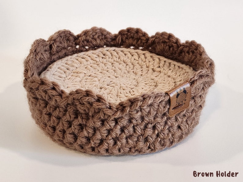 Crochet Coaster BUNDLE Scalloped Crochet Coaster Holder Circle Crochet Coaster Scalloped Crochet Bowl Housewarming Gift Brown