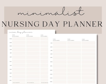 Minimal Nurse Day Planner- Up to 6 patients, 12 hour Organizer.