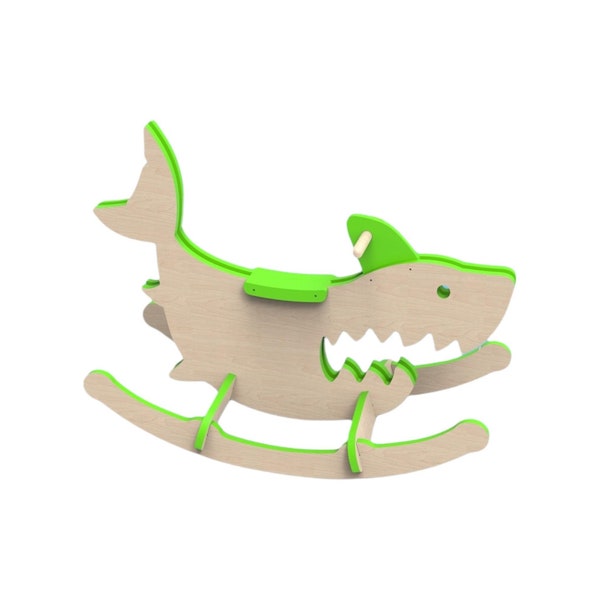 Rocker Wooden Shark CNC template, children rocker DXF, rocking kids svg, modern rocker chair eps, rocker toy plan CDR, shark balancer Ai