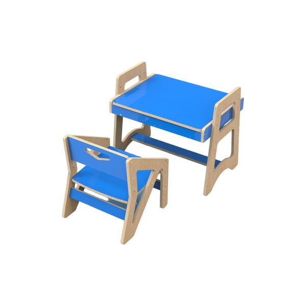 Kids growing desk with chiar dxf, minidesk with storage, small table and chair set, wooden kids furniture, school chair and desk, study desk