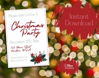 Christmas Party Invitation Template | EDITABLE invitation Canva template for holiday party | custom Christmas invites