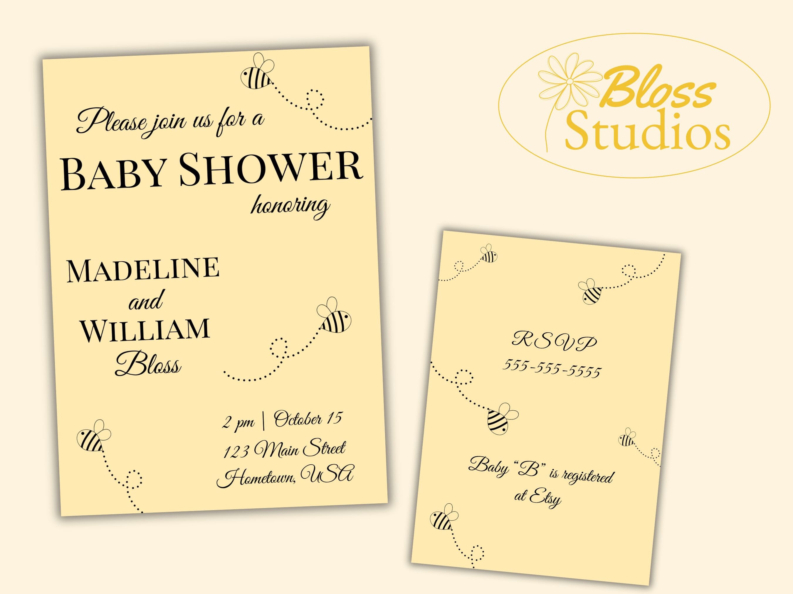 Bee Baby Shower Invitation Template | Printable or Digital Invitation ...