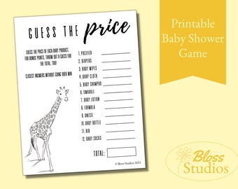 Guess the Price Baby Shower Game | Giraffe Baby Shower Printable Party Game for Safari Themed Baby Shower | Giraffe Baby Shower Essentials
