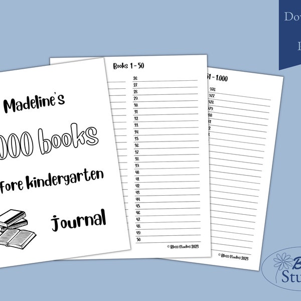 1,000 Books Before Kindergarten Book Tracker Pages | Kids Reading Progress Sheets Reading Log | Reading Journal for Toddlers