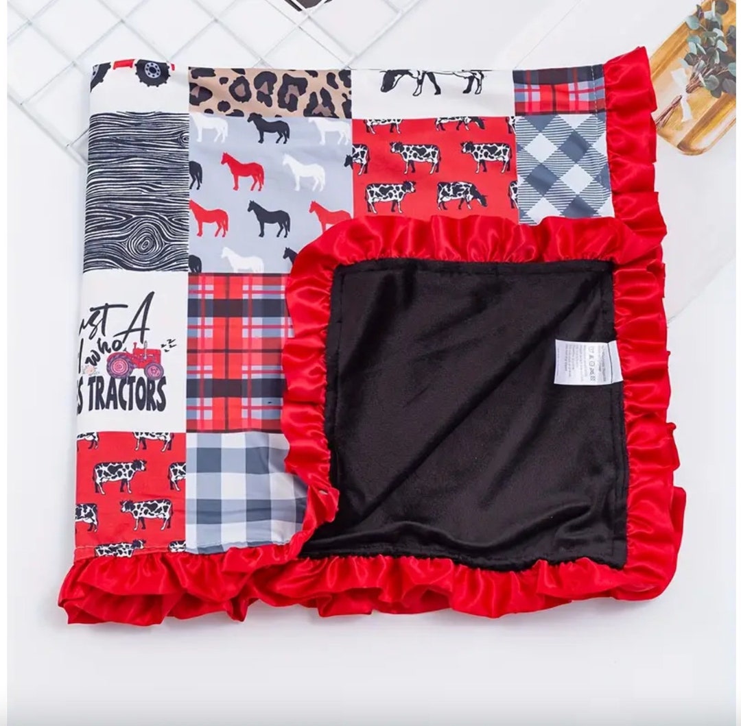 Farm Themed Baby Blanket for Baby Boy Farm Print Blanket Baby Etsy