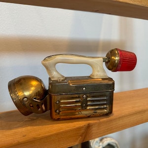 Vintage ASH FLASH emergency flashlight - brass toned white bakelite handle
