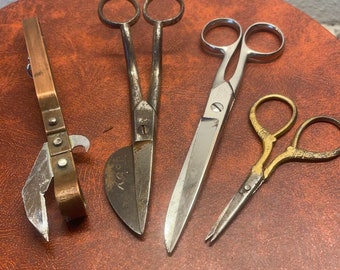 LOT of 3 - vintage scissors - WISS, Solinger plus FREE copper can opener