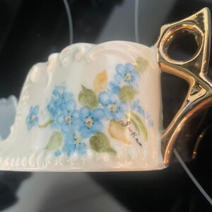 Vintage Forget me not handpainted flatware holder, signed