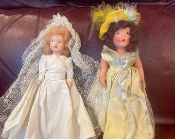 Vintage HOLLYWOOD Composition doll 1940's and a 2nd vintage BRIDE doll Storybook doll
