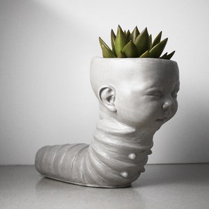 Grub Baby - The Original Fugly planter.  Concrete | Funny | creepy |  ugly | Doll | bizarre | Head | weird | Desk pot | Horror | gothic