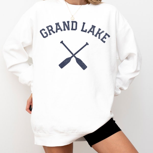 Grand Lake Comfort Colors Crewneck Sweatshirt | Vintage, Faded, Grunge Style Pullover Sweater | Colorado Camping, Boating Trip | Men, Womens