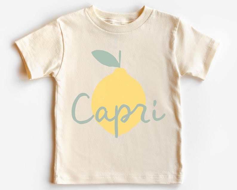Super Cute Italian Theme Toddler T-Shirt, Infant Bodysuit | Capri Kid’s Baby Shirt | Boho Lemons Amalfi Coast Italia Tee | Italy Travel Top Natural