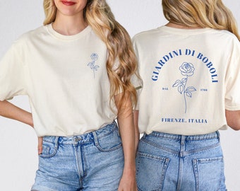 Camiseta Comfort Colors Gardini di Boboli con bolsillo delantero y diseño en la espalda / Jardín de rosas / Viajes a Italia / Regalo para amantes de Florencia, Italia / Mujer