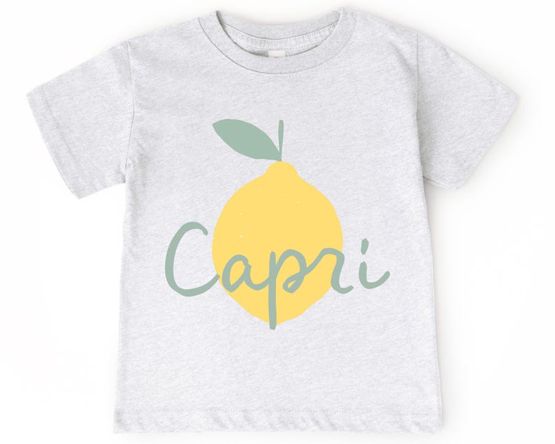 Super Cute Italian Theme Toddler T-Shirt, Infant Bodysuit | Capri Kid’s Baby Shirt | Boho Lemons Amalfi Coast Italia Tee | Italy Travel Top Ash