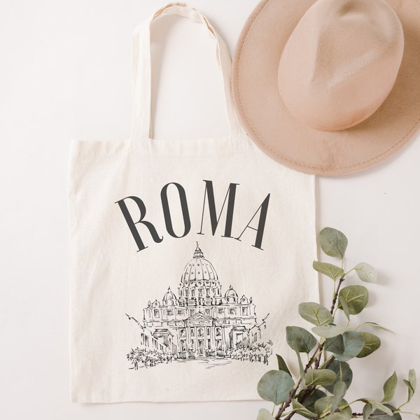 Roma Canvas Grocery Tote Bag  |  Rome, Italy Travel Tote Bag  | Italian Destination Wedding Welcome Bag | Italian Canvas Beach Bag