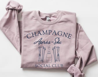 Sudadera de cuello redondo de polar de peso medio para después del esquí con champán / Vacaciones de esquí, viaje de chicas, atuendo para despedida de soltera / Regalo para amantes del vino, esquiadores