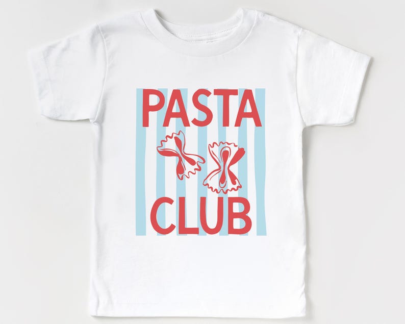 Pasta Club Kid’s T-Shirt | Boho Italian Foodie Toddler, Infant Shirt | Short Sleeve Cotton Summer Tee | Gift Idea for Spaghetti, Italy Lover White