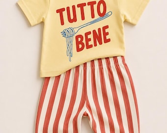 Super Cute Italian Theme Kid’s, Infant T-Shirt | Tutto Bene, Pasta Shirt | Gift Idea for Girl, Boy | Italy Travel Outfit Baby, Toddler Youth