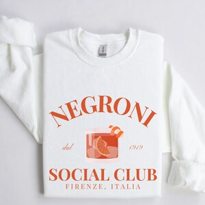 Negroni Social Club Crewneck Sweatshirt | Firenze, Italia Cocktail Pullover Sweater | Gift for Bartender, Mixologist, Guys Trip | Men, Women
