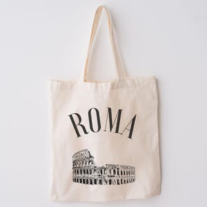 Roma Coliseum Cotton Canvas Tote Bag  | Italian Eco Reusable Grocery, Farmers Market Bag | Gift Idea Traveler, Italy Travel Tote | Book Bag