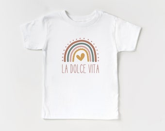 La Dolce Vita Short Sleeve T-Shirt, Infant Bodysuit | Boho Rainbow Heart Design |  Italian Baby, Toddler Kid’s Outfit | Shower Gift | Girl’s