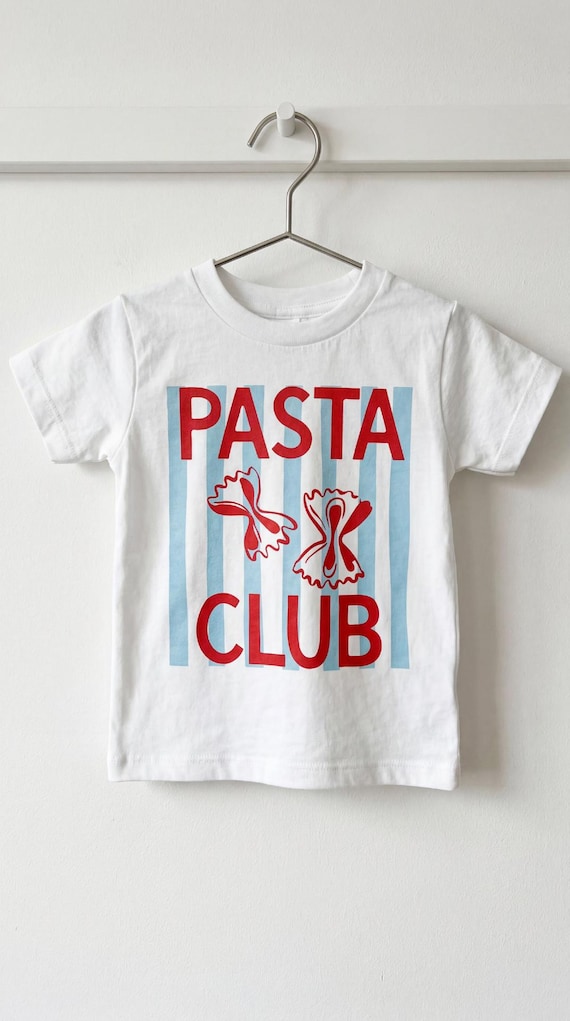 Pasta Club Kid’s T-Shirt | Boho Italian Foodie Toddler, Infant Shirt | Short Sleeve Cotton Summer Tee | Gift Idea for Spaghetti, Italy Lover