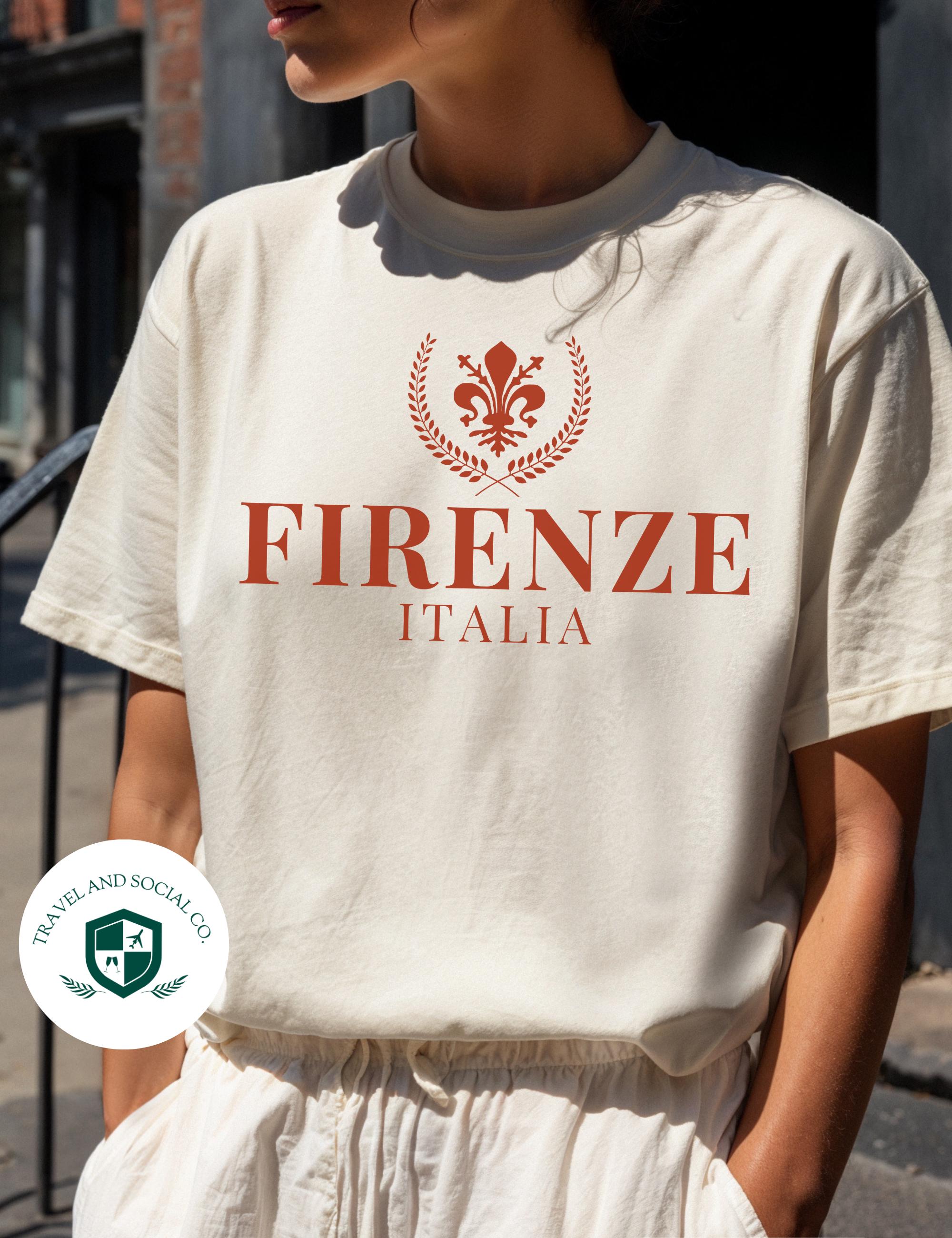 Firenze, Italia Comfort Colors Cotton T-Shirt Florence Fleur de Lis Tee Italian Vacation Souvenir