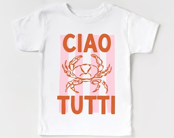 Ciao Tutti, camiseta de punto fino para niños pequeños con cangrejo