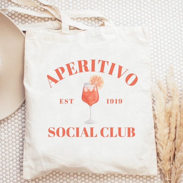 Aperitivo Social Club Cotton Canvas Tote Bag | Campari, Aperol Spritz, Italian Cocktail Tote Bag | Bachelorette, Girl’s Trip Reusable Tote