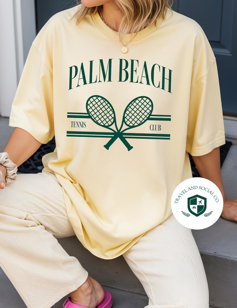 Palm Beach Tennis Club Comfort Colors Cotton T-Shirt | Girl’s Trip, Bachelorette Shirt, Gift image 1