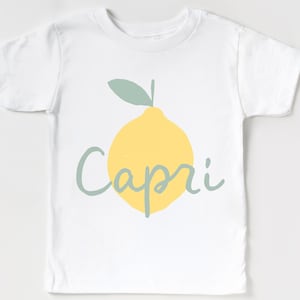 Super Cute Italian Theme Toddler T-Shirt, Infant Bodysuit | Capri Kid’s Baby Shirt | Boho Lemons Amalfi Coast Italia Tee | Italy Travel Top White