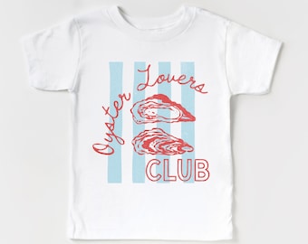 Camiseta infantil Oyster Lovers Club / Camiseta infantil con temática costera, náutica y playera / Bonita camiseta vintage de verano para niños / Idea de regalo gastronómico para niño y niña